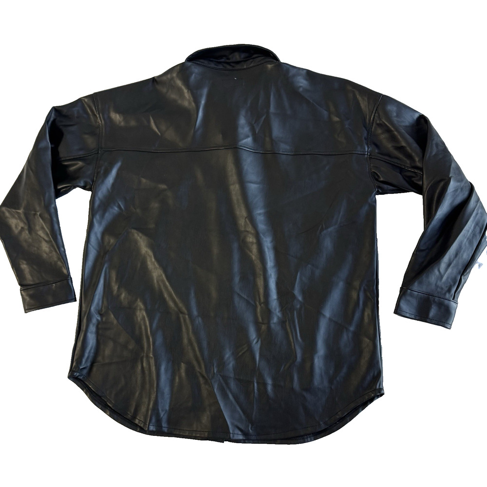 Thread & Supply Black Faux Leather Shacket Jacket Size L Boyfriend NWT - Picture 9 of 9